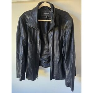 Jones New York Black Genuine Leather Jacket Plus Size 3X Full Zip Stand Collar